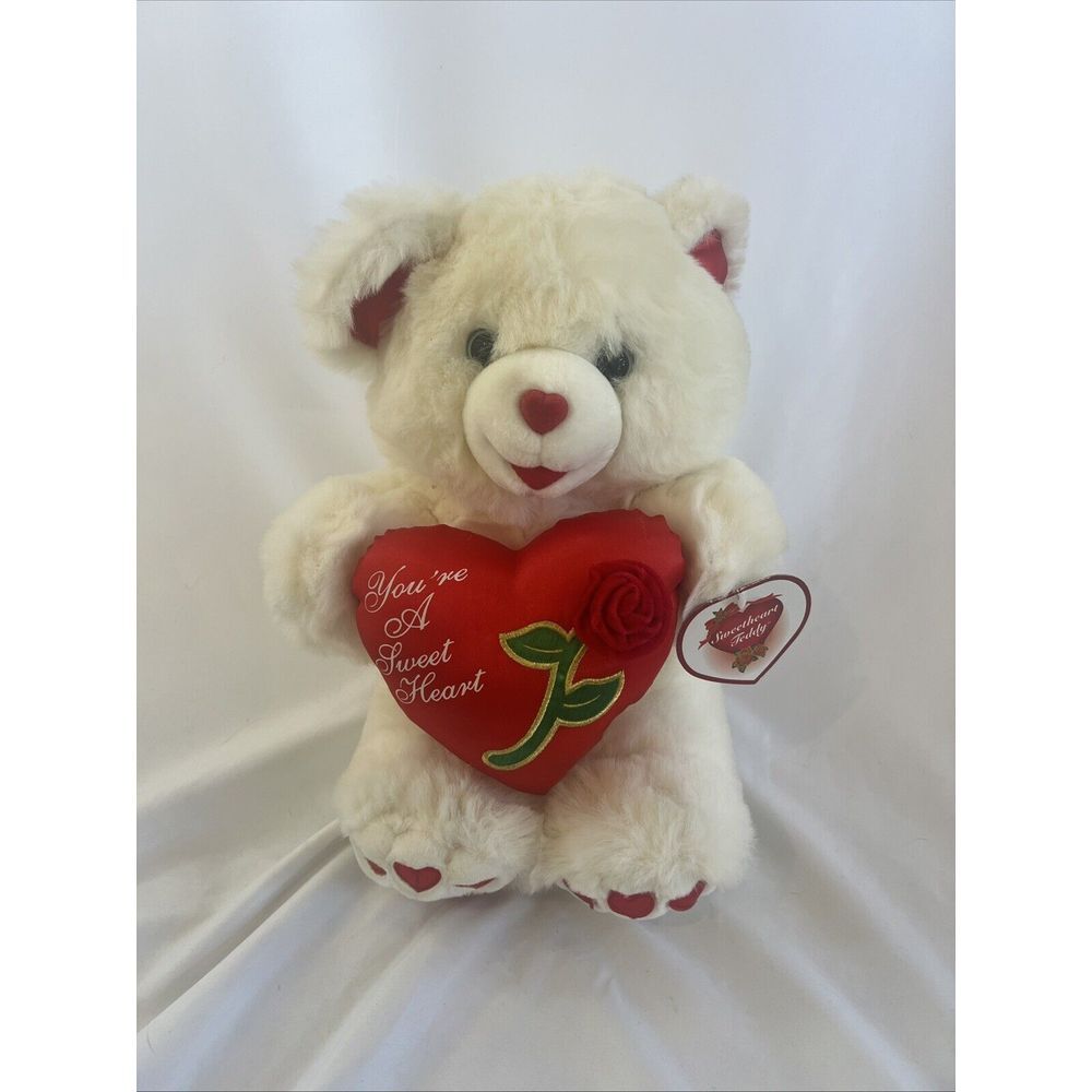 1999 Dan Dee Sweetheart Teddy Bear Plush White & Red Heart Love Valentine